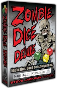 the box for the dice game zombie dice.