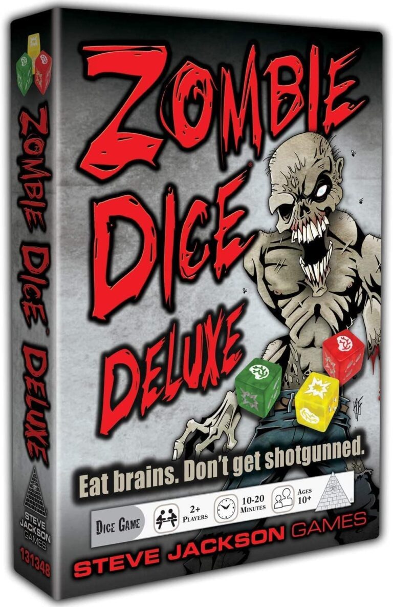 the box for the dice game zombie dice.