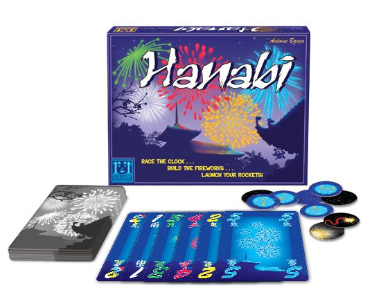 Hanabi: a cooperative family card game by R&R games.