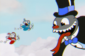 Cuphead and Mugman flying planes in Cuphead by Studio MDHR
