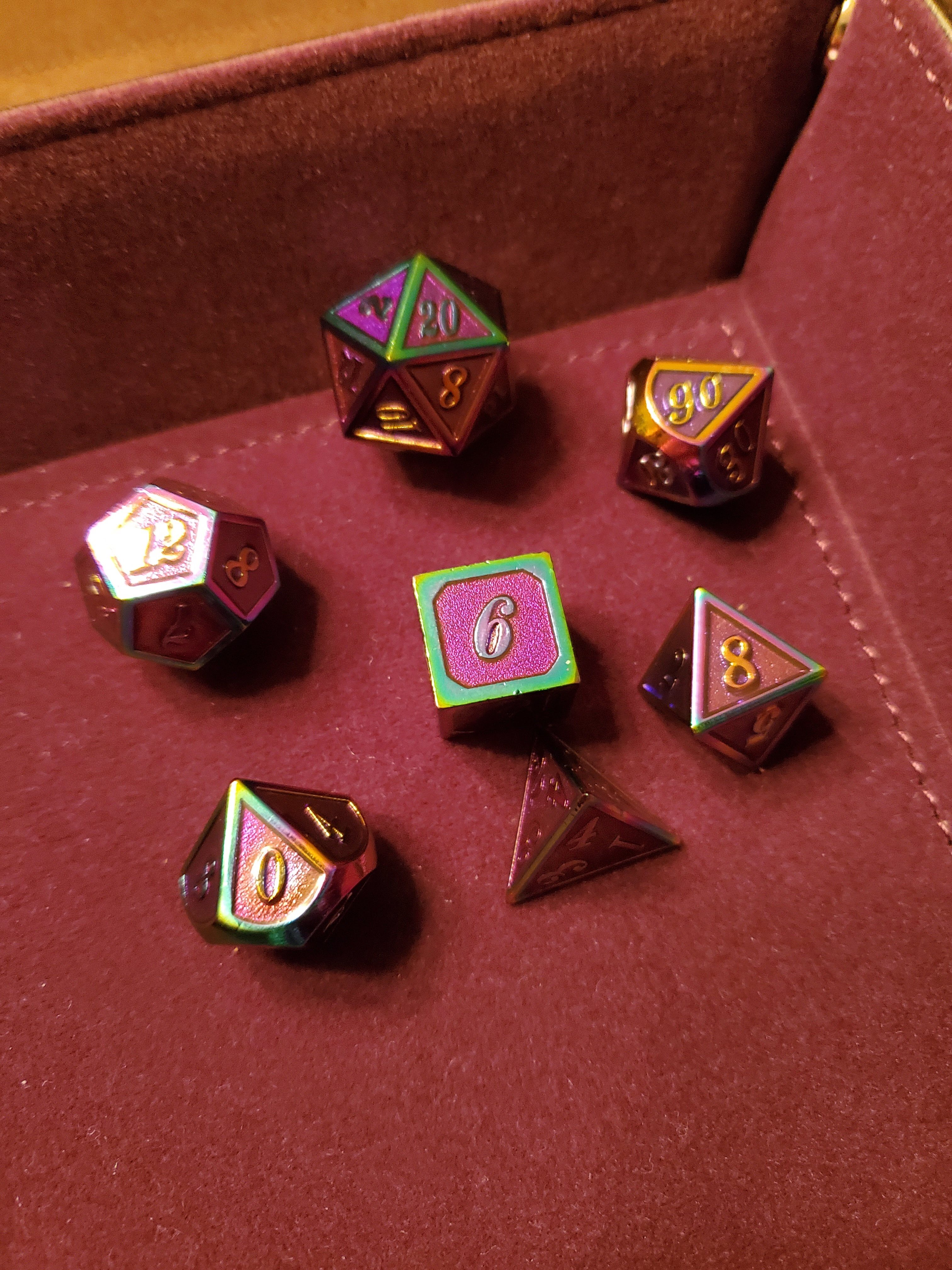 Metal dice in a tray